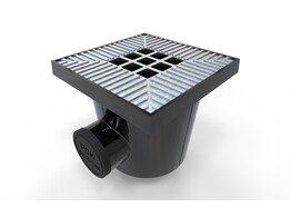 Star Point cinzento com grelha de aluminio 200/200mm  bica lateral 75mm - bica inferior 75/110mm  com tampa de extremidade